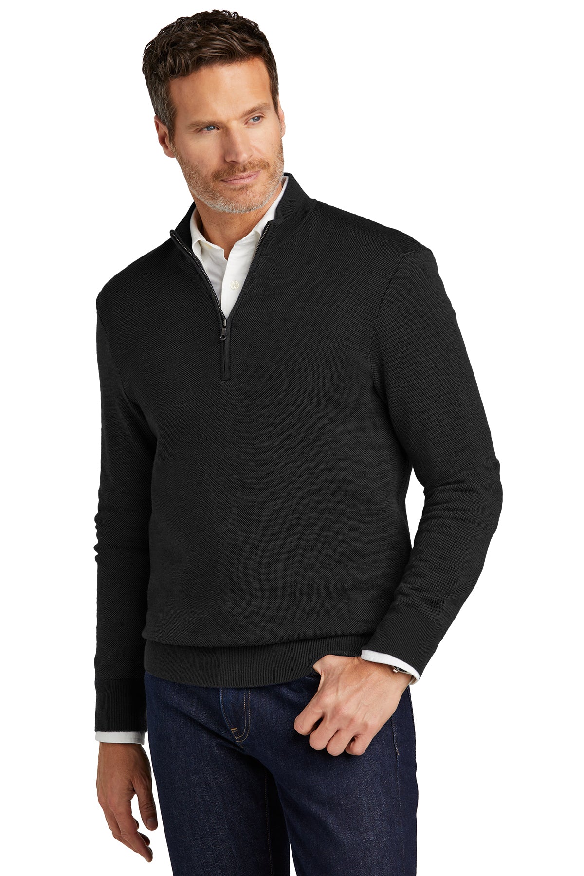 Brookes Brothers Washable Merino Birdseye 1/4-Zip Sweater