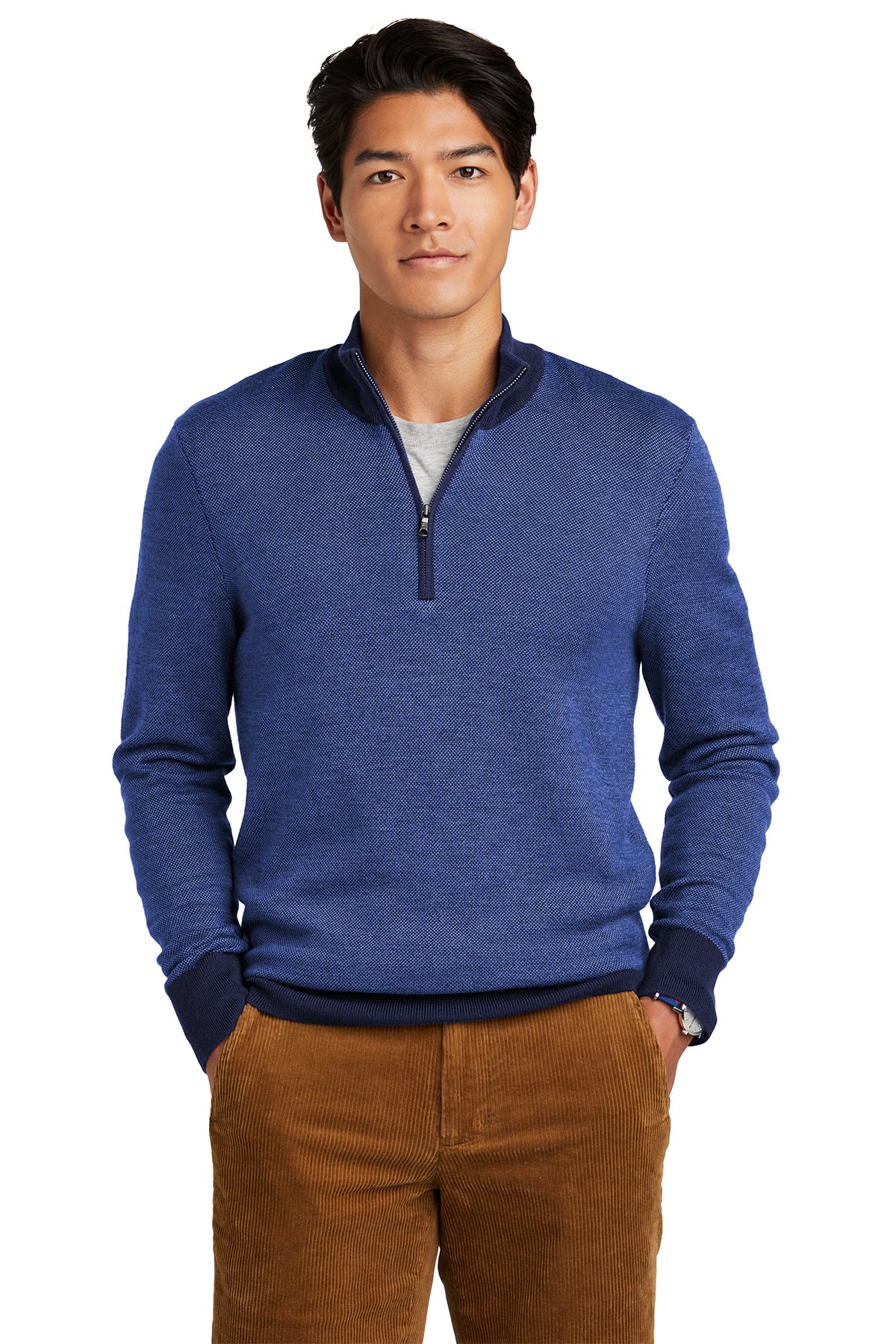 Brookes Brothers Washable Merino Birdseye 1/4-Zip Sweater