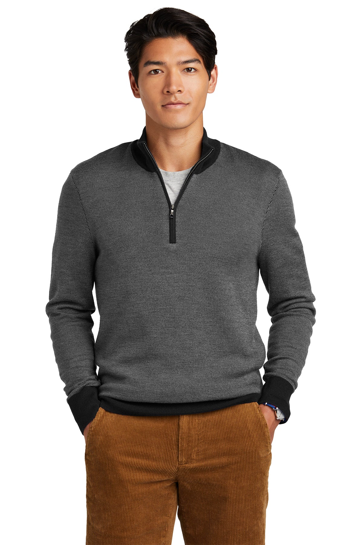 Brookes Brothers Washable Merino Birdseye 1/4-Zip Sweater